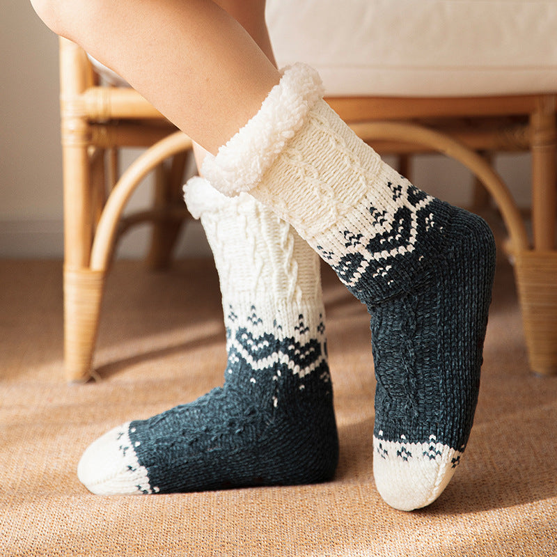 Love Knitted Plush Floor Socks Winter Warm Non-slip Carpet Socks Christmas Home Women