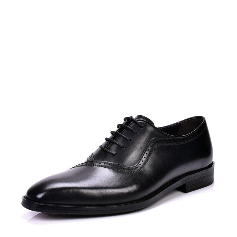 Spring And Autumn Men's Block Leather Shoes With British Pointed Toe