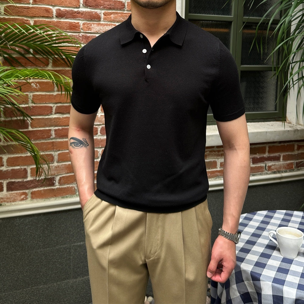 Casual Short-sleeved Polo Shirt Solid Color Business Lapel T-shirt