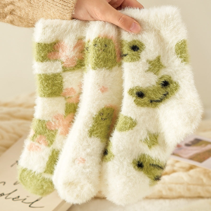 Mink Fur Socks Female Cartoon Animal Cute Warm Sleep