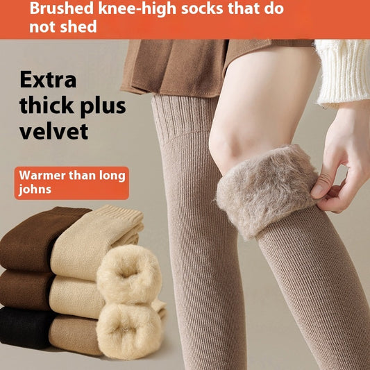 Cashmere Knee Socks Women's Long Tube Fleece-lined