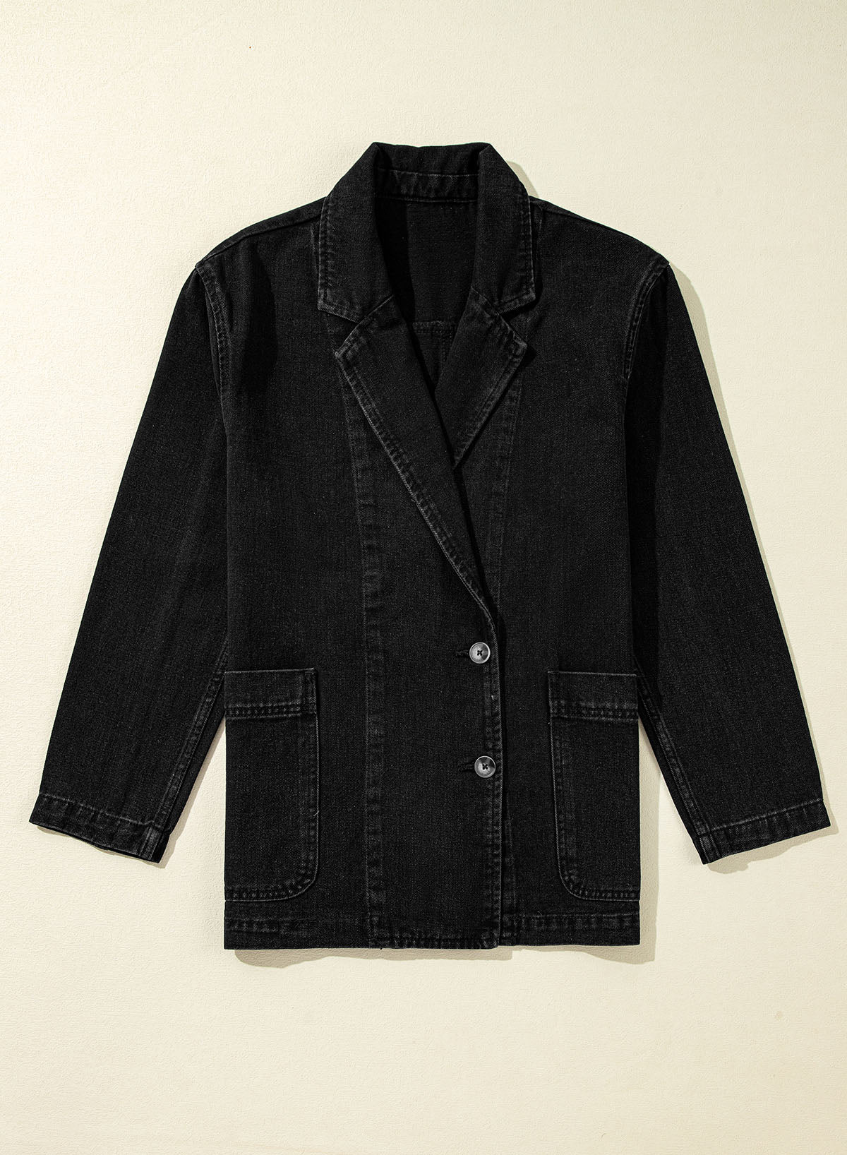 Black Side Pockets Lapel Collar Denim Jacket