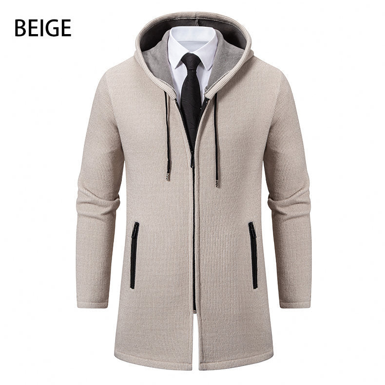 Men's Sweater Jacket Mid-length Coat Hooded Sweater Men's Coat