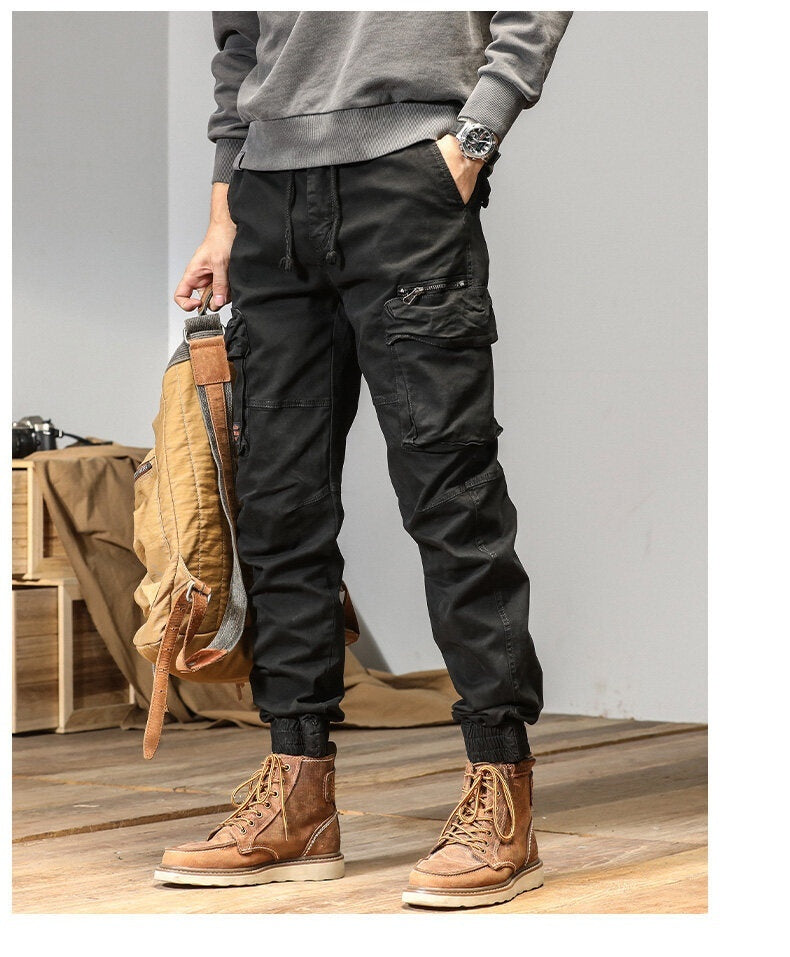 American Straight Multi-pocket Lace Trousers