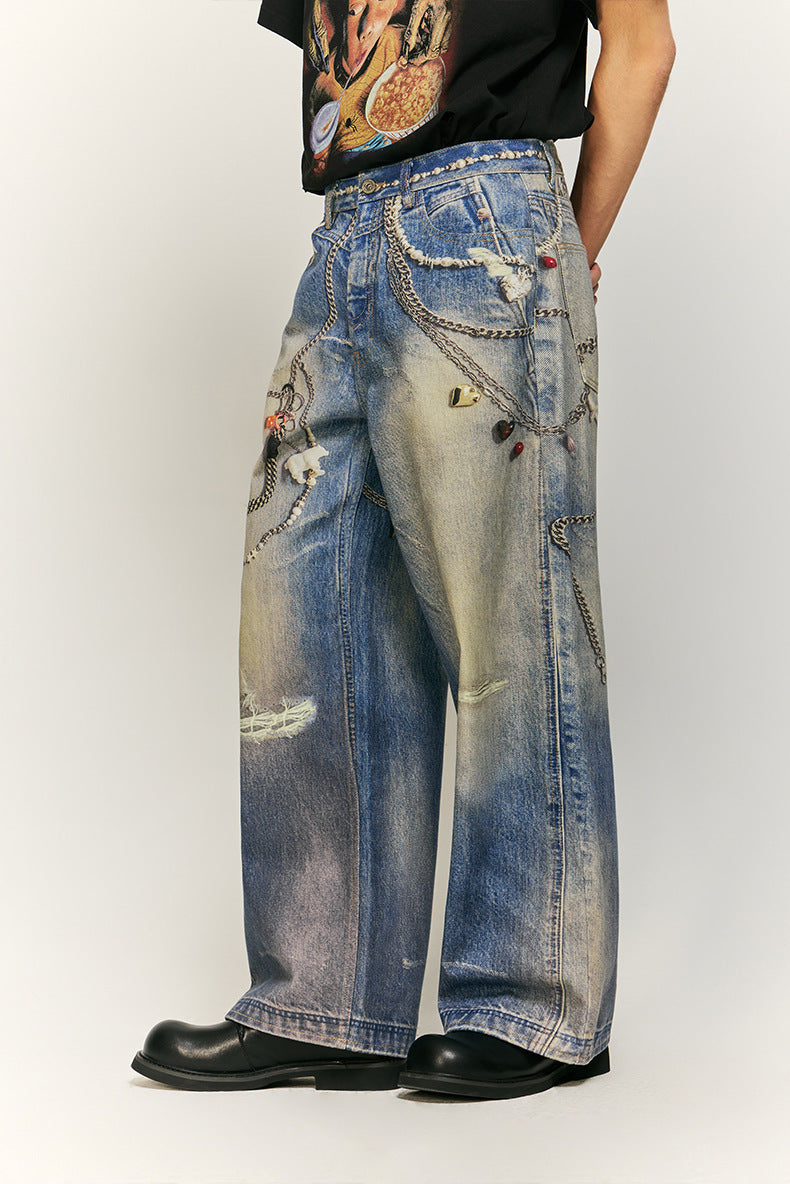 Men's Digital Printing Jeans Loose Street