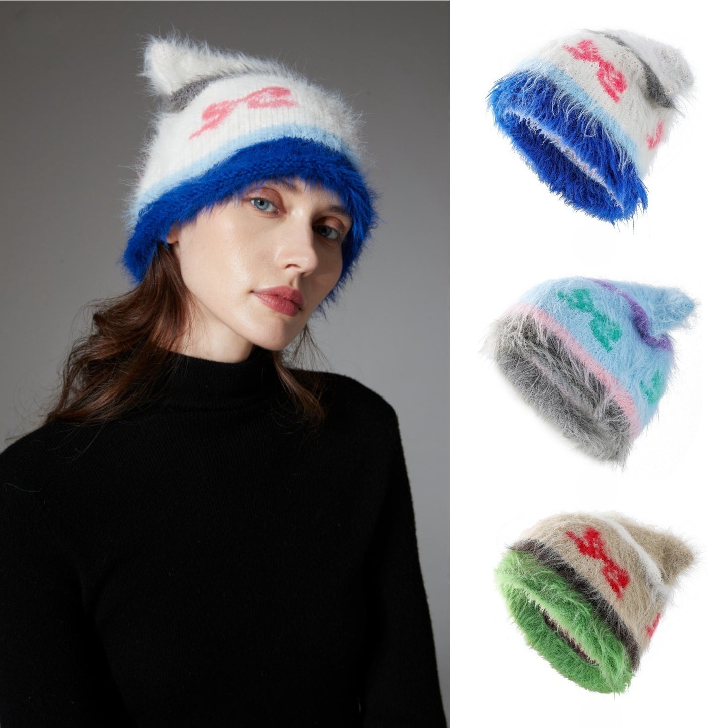 Cute Cat Ears Knitted Hat Earflaps Slipover Woolen Cap