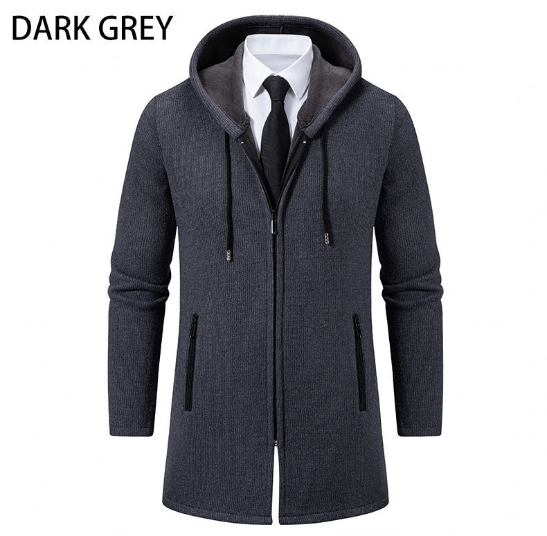 Men's Sweater Jacket Mid-length Coat Hooded Sweater Men's Coat