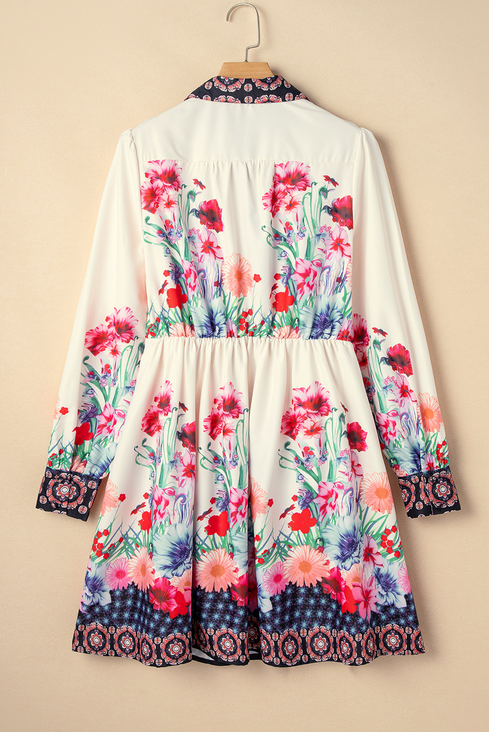 Apricot Floral Print Buttoned High Waist Shirt Mini Dress