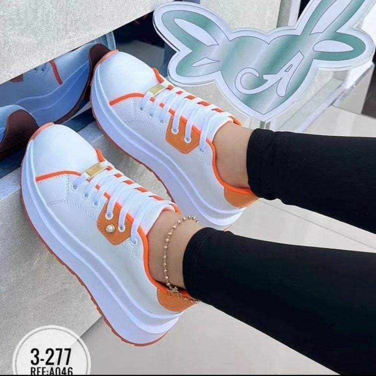 Women's Platform Shoes Lace-up White Shoes