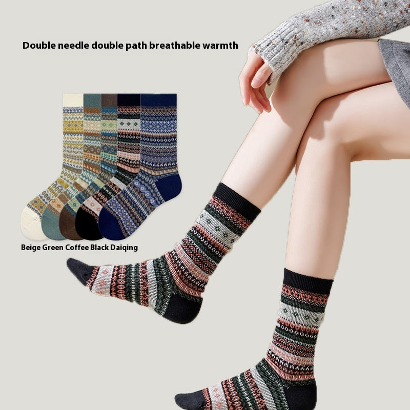 American Retro Combed Cotton Women's Mid Tube Socks