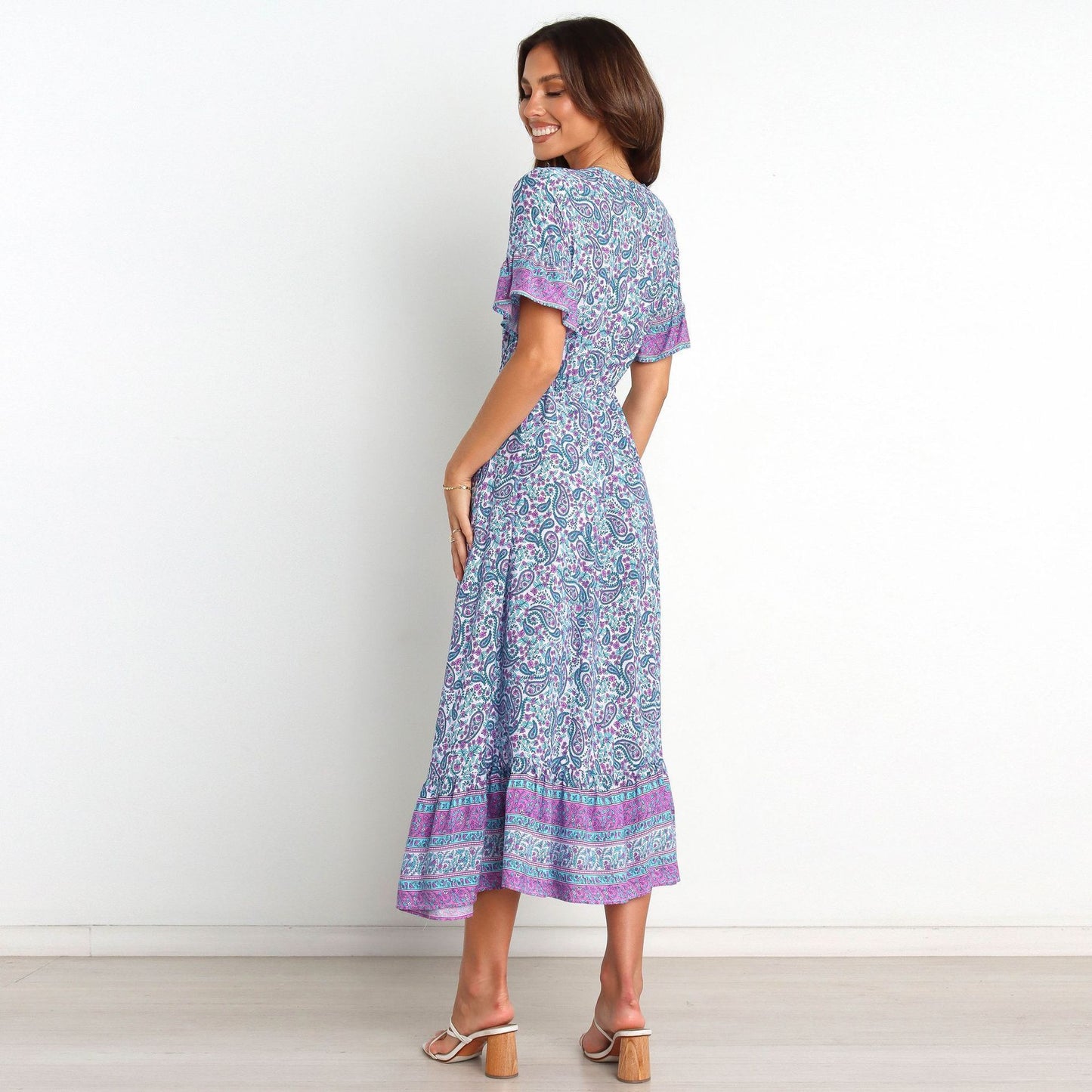 Positioning Floral Long Skirt Boho Resort Style Dress