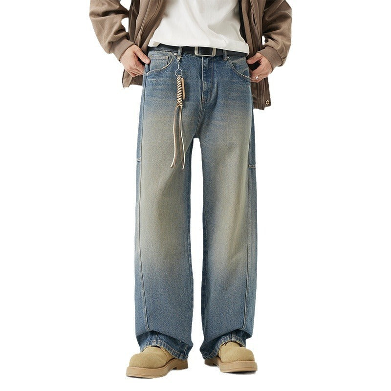 Retro Fashion And Personalized Men's Straight Jeans