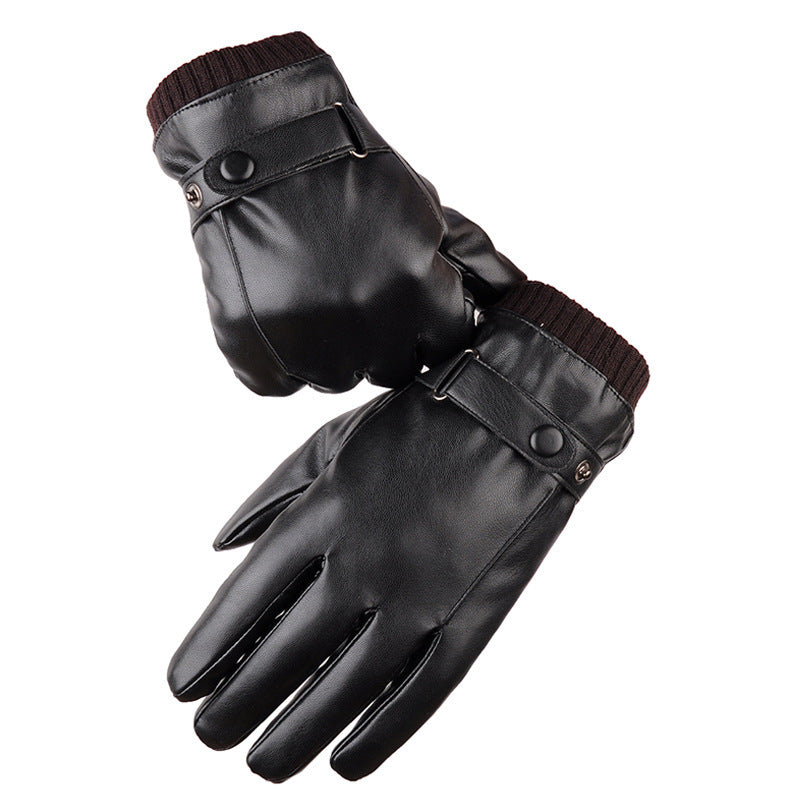 Men's Winter Riding Fleece Padded PU Gloves