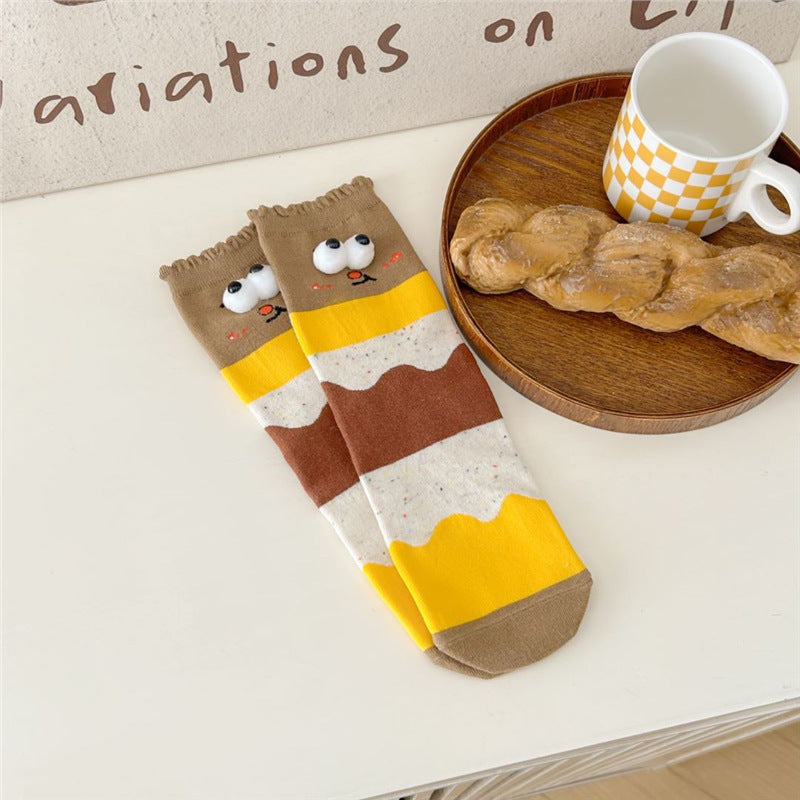 Funny Couple Cute Cartoon Big Stereo Eyes Tube Socks