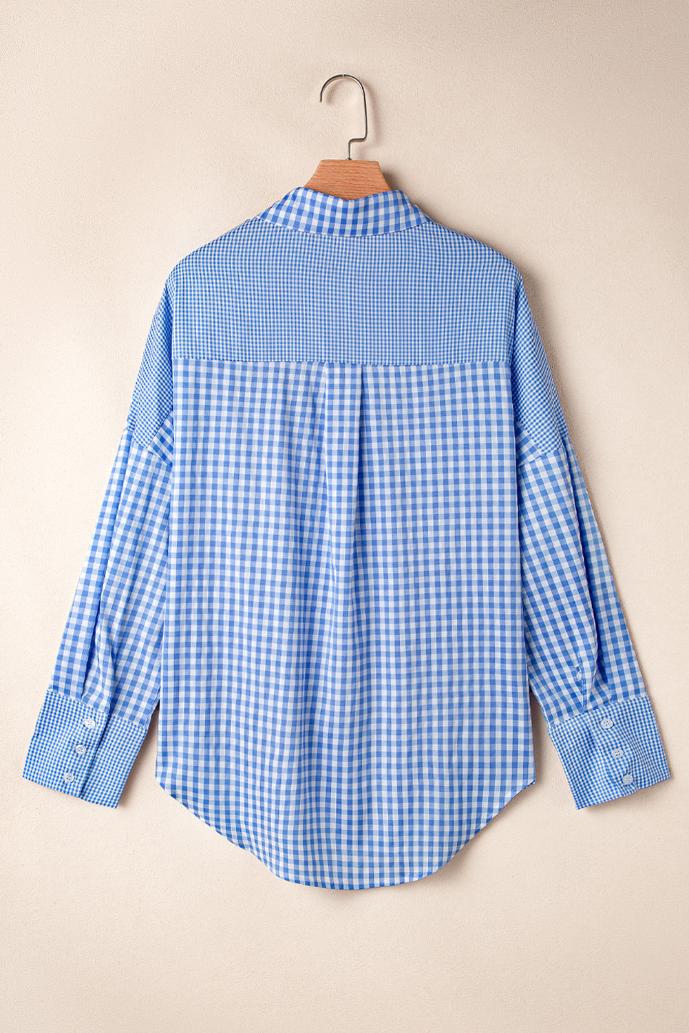 Sky Blue Stripe Plaid Patchwork Button up Long Sleeve Shirt